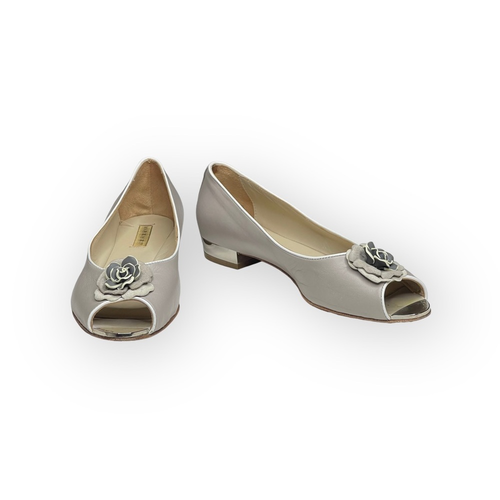 R & Renzi ❁ Mirror Peep Toe Flats with Camellia ❁ Silver Graphite ❁ 38 7.5M 8M ❁ - Picture 13 of 16